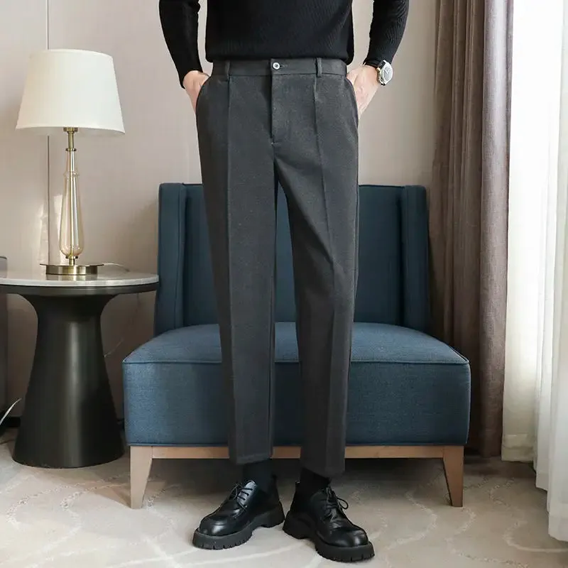 ADVBRIDGE  Men Autumn Winter New Formal Woolen Trousers Men's Business Casual Straight Pants Male Loose Solid Color Suit Pants H383