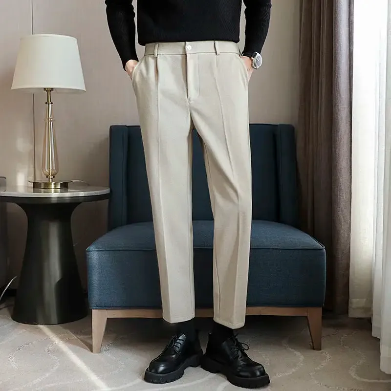 ADVBRIDGE  Men Autumn Winter New Formal Woolen Trousers Men's Business Casual Straight Pants Male Loose Solid Color Suit Pants H383