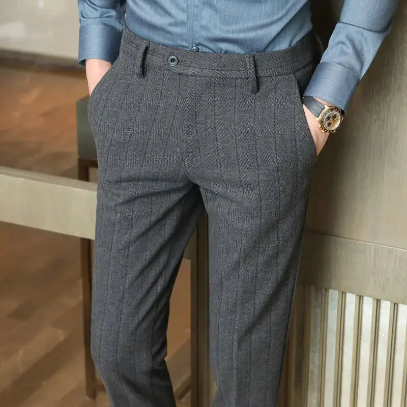 ADVBRIDGE New Men's Autumn Winter Striped Business Casual Pants Male Slim Fit Suit Pants Pants Men High Waist Dress Trousers H253