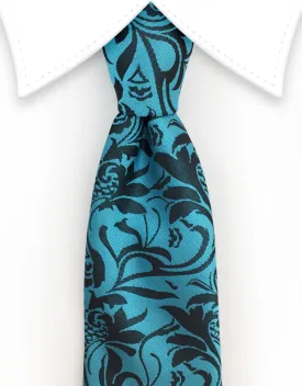 Aqua and Black Floral Necktie