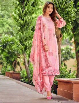 Belliza Unstitched Embroidered Women Cotton Suit Fabric Pink