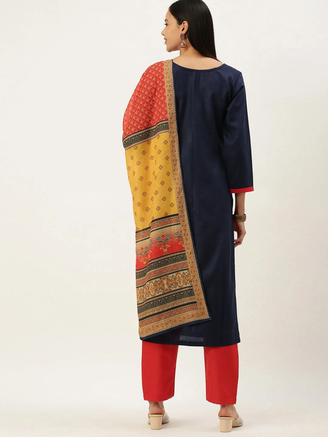 Blue Unstitched Ethnic Cotton Salwar Suit Dress Material