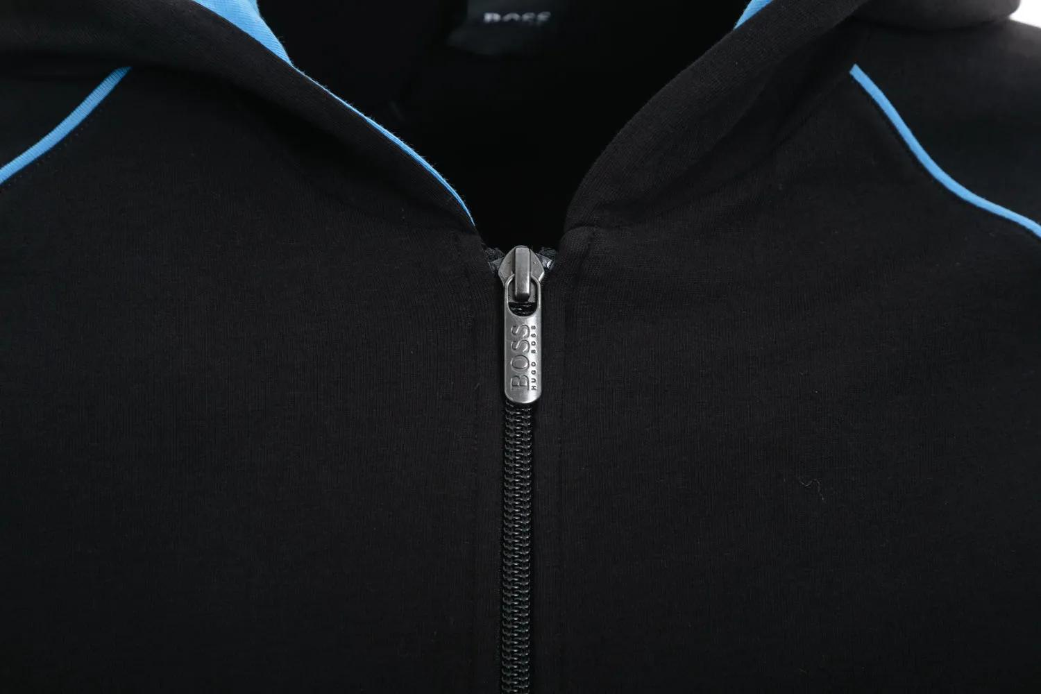 BOSS Mix & Match Jacket H Hooded Sweatshirt in Black & Sky Blue Trim