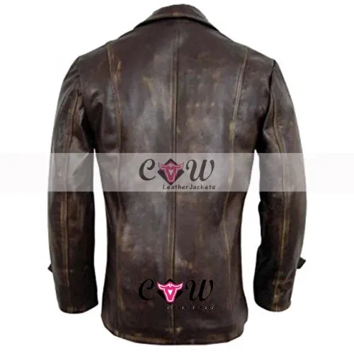 Brown Distressed Four Pockets Super 7 Real Leather Jacket