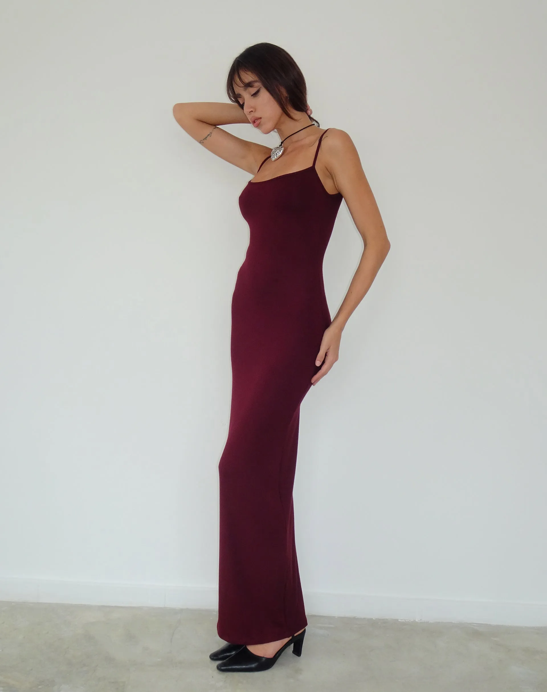 Cantha Maxi Dress in Rib Burgundy