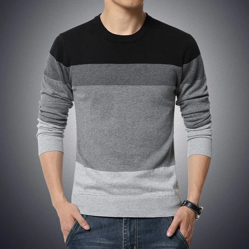 Casual Men&#39;s Sweater O-Neck Striped Slim Fit Knittwear 2022 Autumn Mens Sweaters Pullovers Pullover Men Pull Homme M-3XL