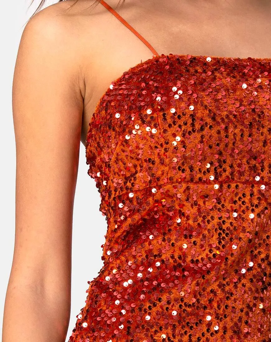 Cecile Slip Dress in Velvet Rust Sequin