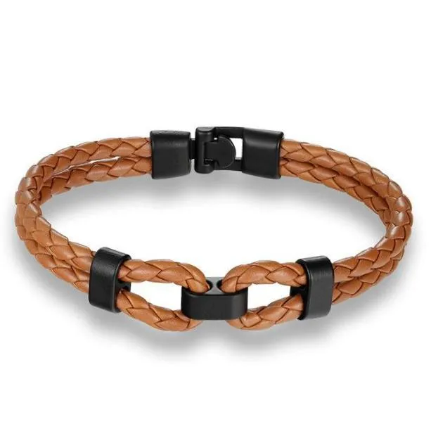 Classy Men Light Brown Leather Bracelet