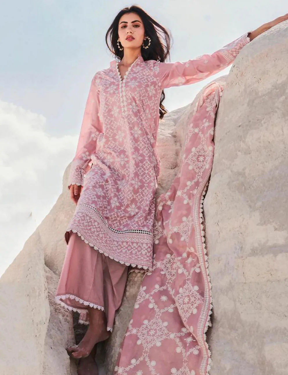 Cotton Embroidery Pink Pakistani Salwar Suits Set