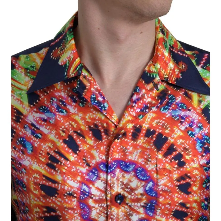 Dolce & Gabbana Multicolor Silk Button-Down Casual Shirt