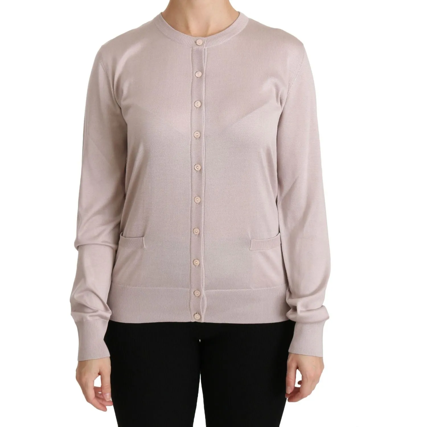 Dolce & Gabbana Silk Blend Pink Crew Neck Cardigan