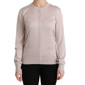 Dolce & Gabbana Silk Blend Pink Crew Neck Cardigan