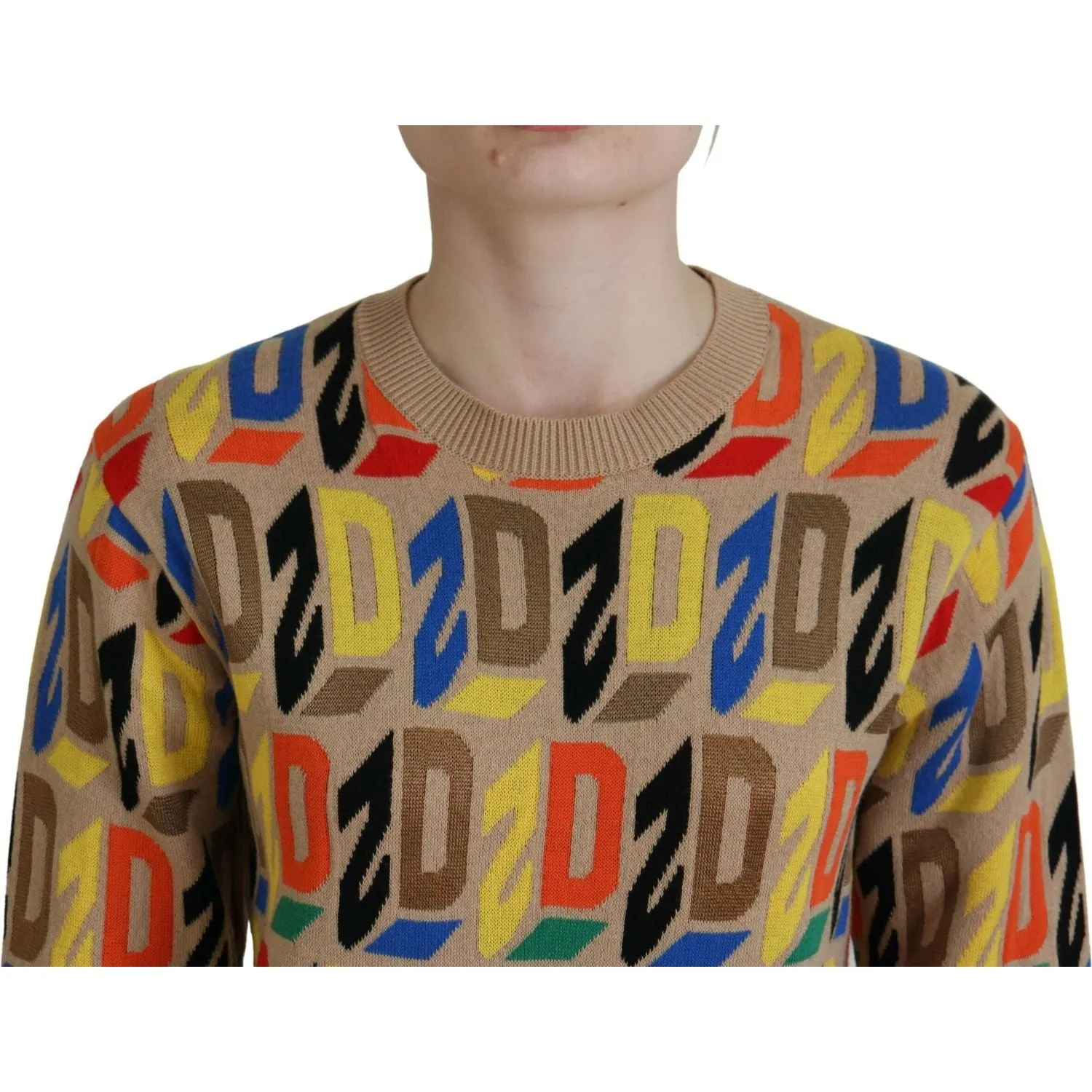 Dsquared² Brown Cotton Long Sleeve Crew Neck Printed Sweater