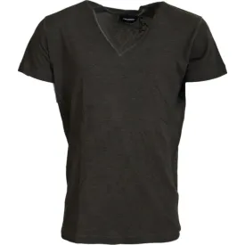 Dsquared² Gray Cotton Linen Short Sleeves V-neck T-shirt