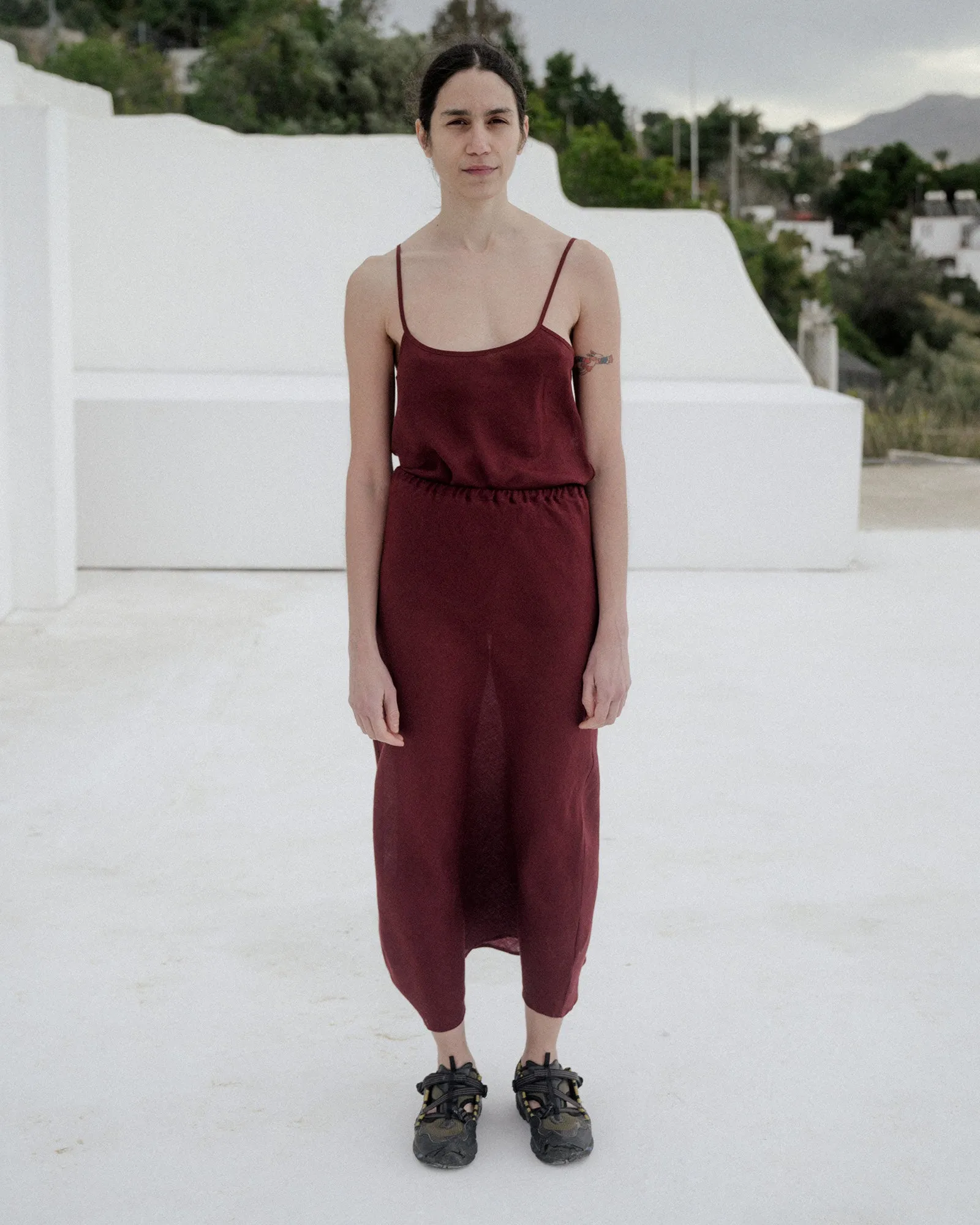 Dydine Skirt - Fine Linen - Stome Burgundy