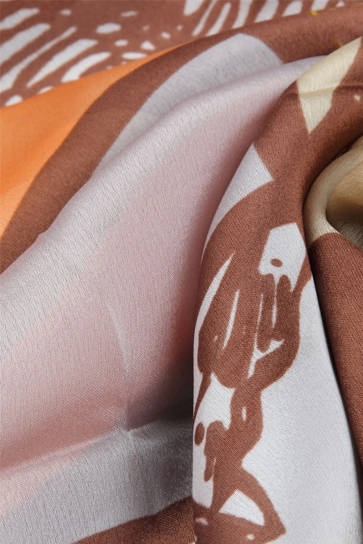 Equestrian Horse Print Silk Scarf - CREAM/BROWN