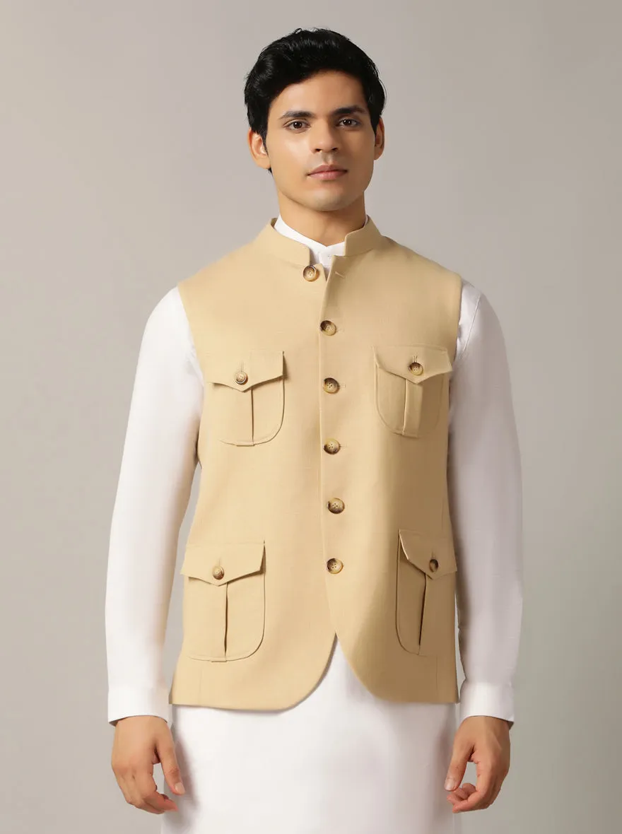 Fawn Solid Regular Fit Modi Jacket | JadeBlue