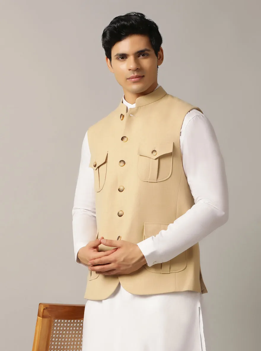 Fawn Solid Regular Fit Modi Jacket | JadeBlue