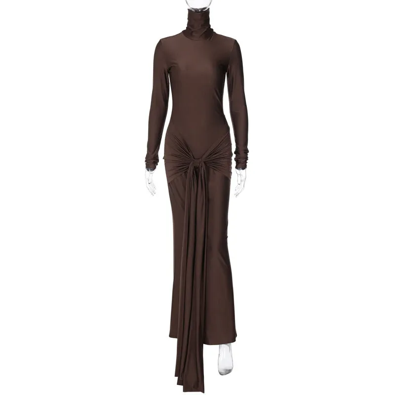 French Turtleneck Long Sleeve Slim Fit Long Dress