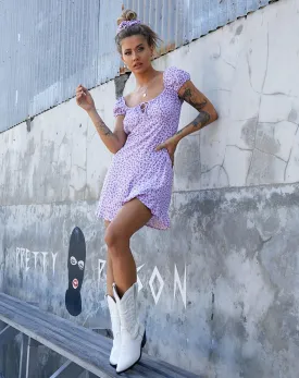 Galaca Mini Dress in Ditsy Rose Lilac