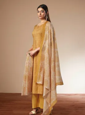 Ganga Unstitched Yellow Cotton Printed Dress Suit Material for Ladies