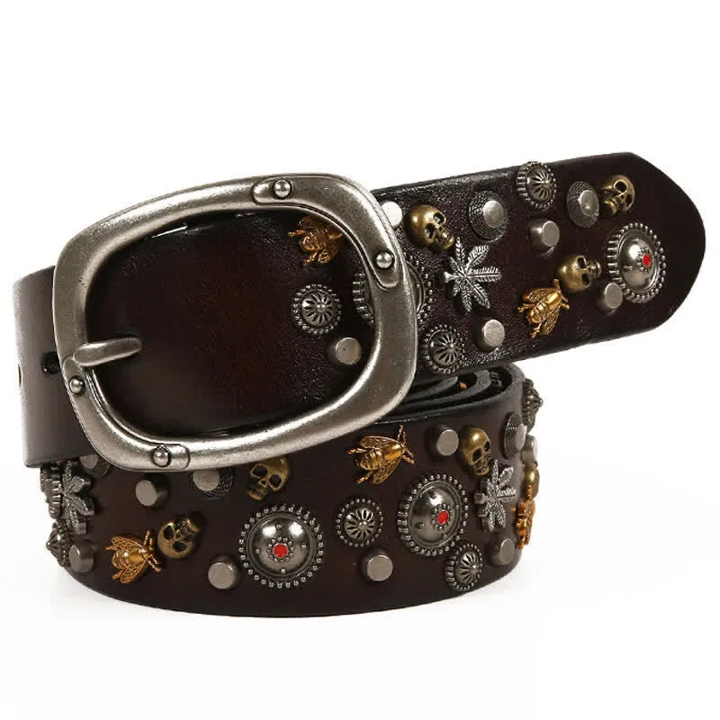 Gothic Skull Bee Maple Rivets Leather Belt