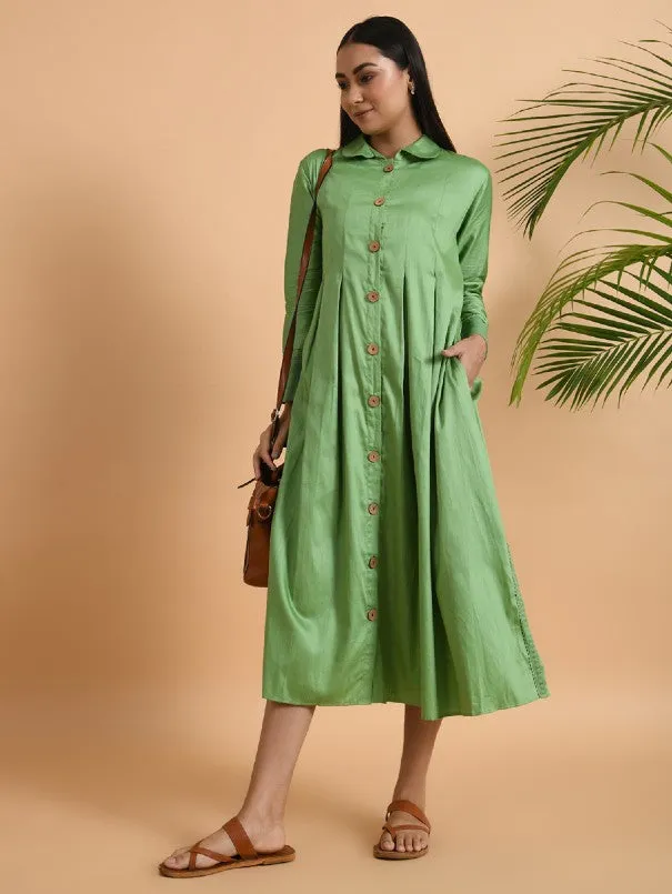 Green Box Pleat Cotton Silk Jacket