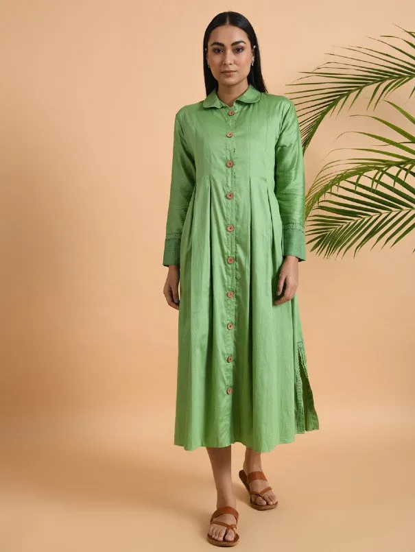 Green Box Pleat Cotton Silk Jacket