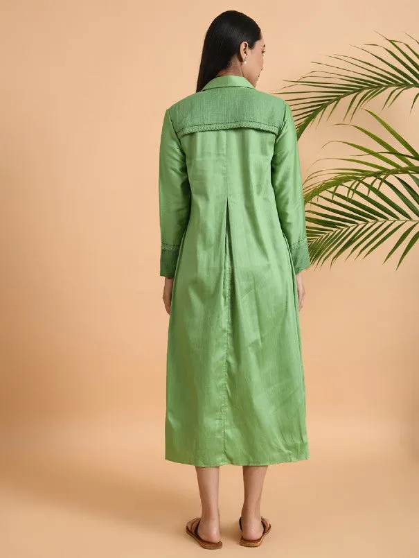 Green Box Pleat Cotton Silk Jacket