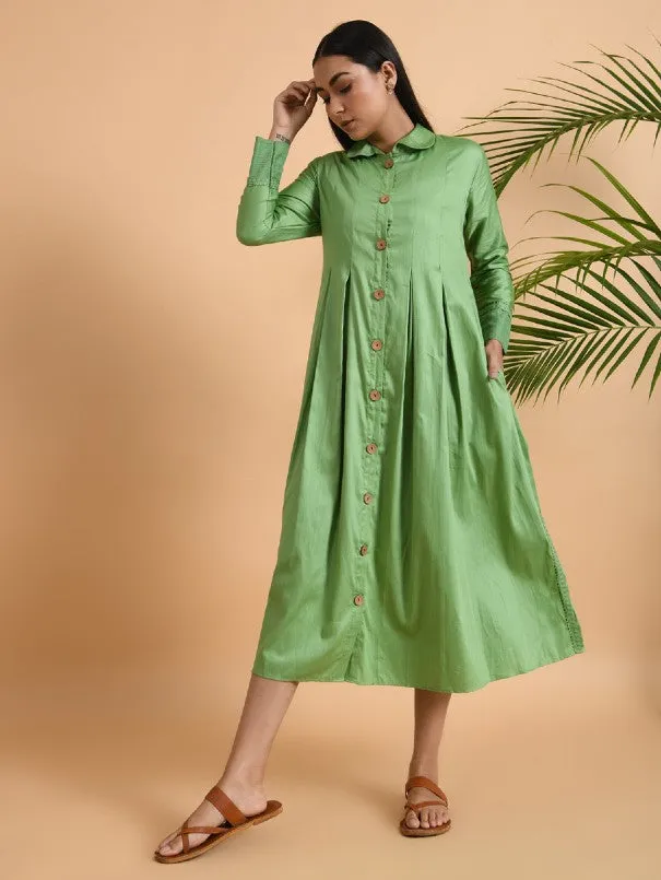 Green Box Pleat Cotton Silk Jacket