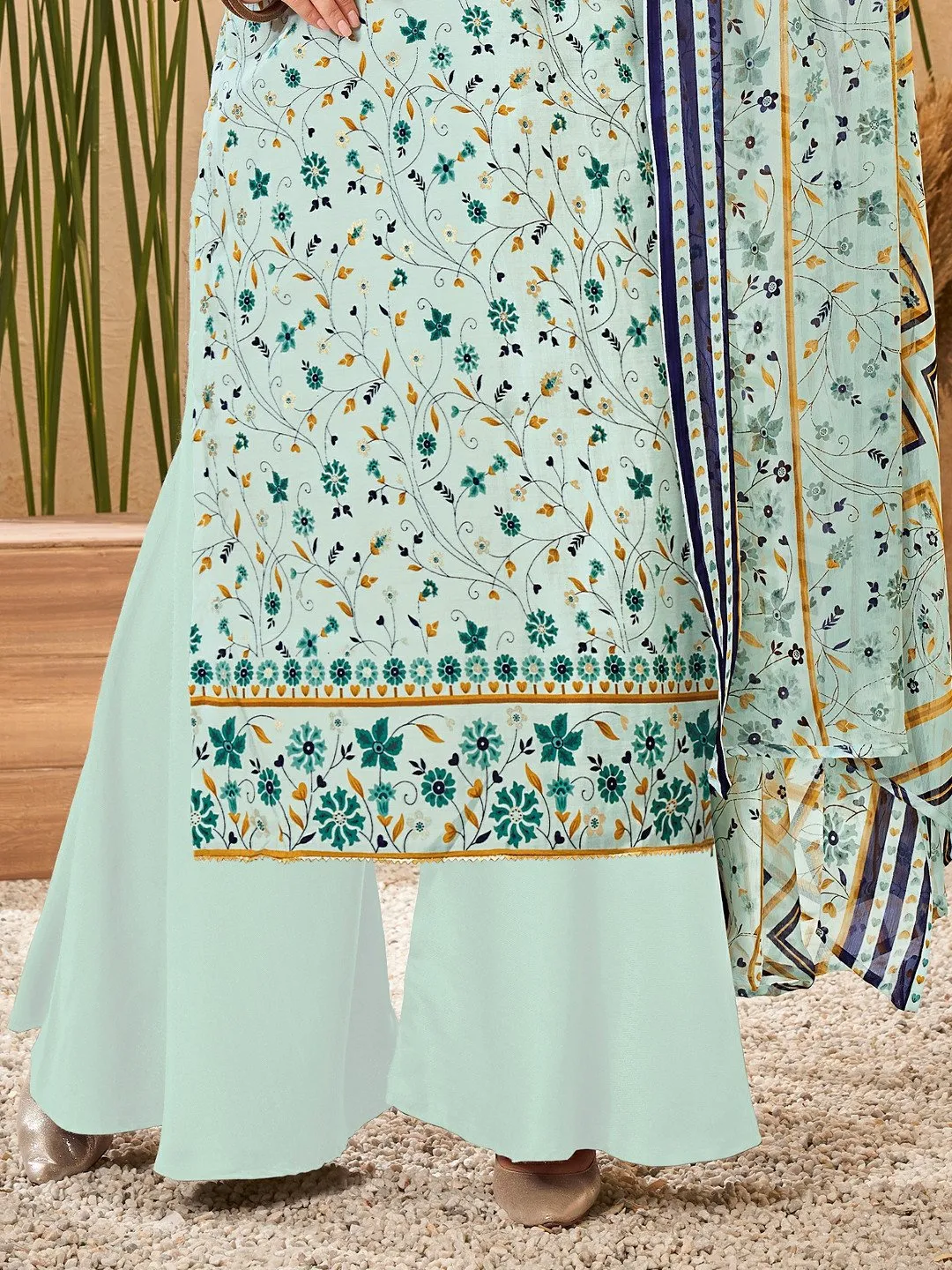 Green Viscose Silk Unstitched Suit with Chiffon Dupatta