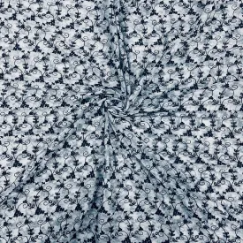 Grey Floral Lace Net Embroidery Fabric