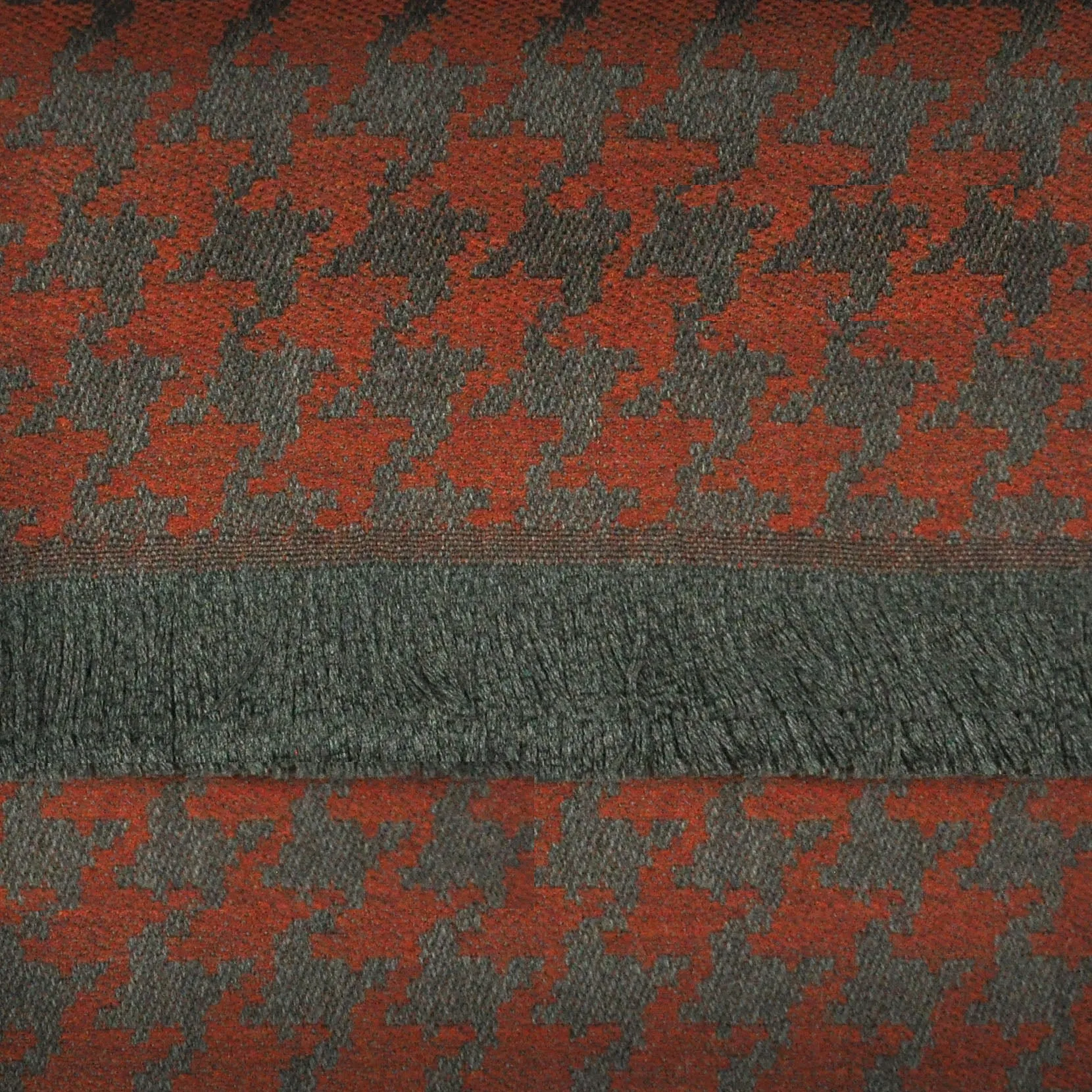 Houndstooth Super Fine Wool Scarf in Olive & Rusty Orange