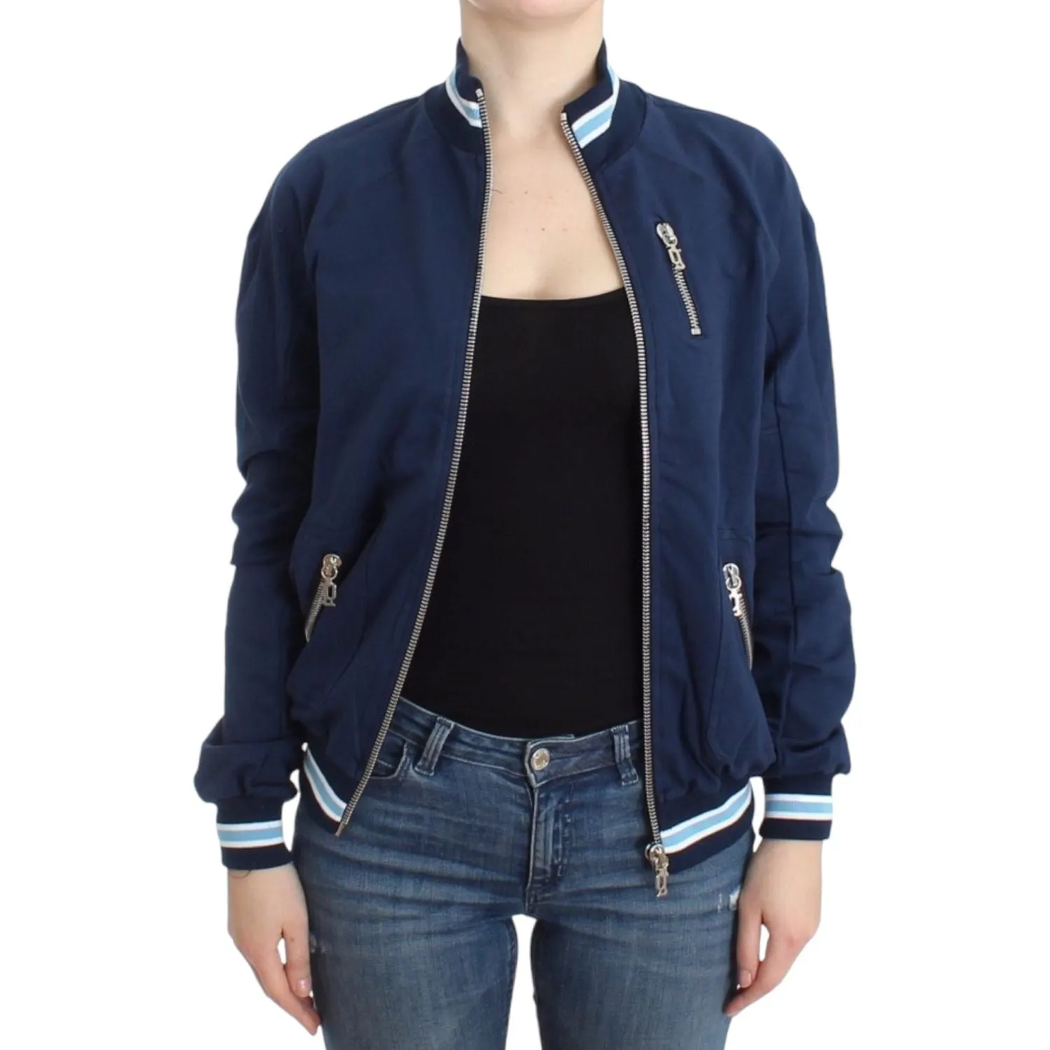 John Galliano Chic Blue Zip Cardigan with Logo Detail