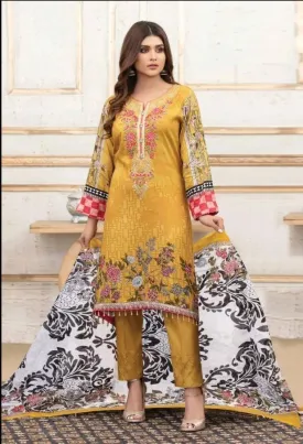 Karachi Printed Cotton Yellow Women Suit Dress Material