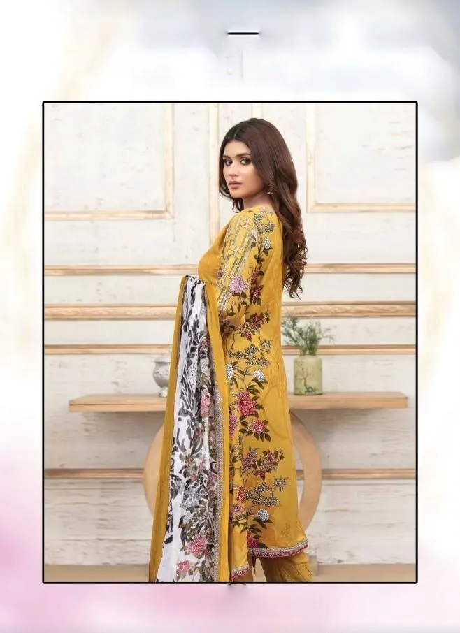 Karachi Printed Cotton Yellow Women Suit Dress Material