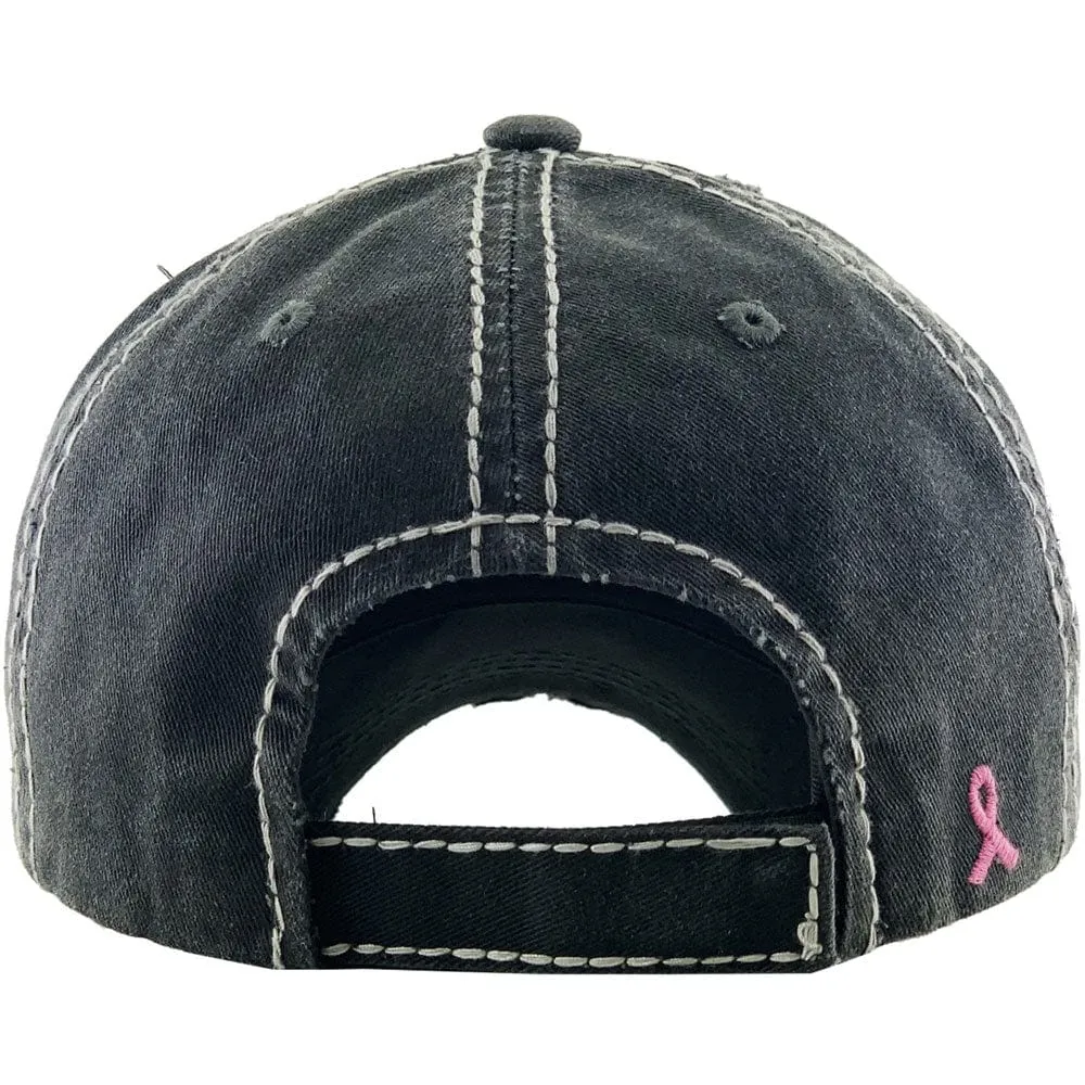 KBV1340 Breast Cancer Ribbon Flag Vintage Washed Baseball Cap