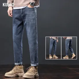 KUBRO Autumn New Classic Men's Slim Jeans Street Retro Y2K Trousers Fashion Hombre Elegant Versatile Cotton Stretch Denim Pants