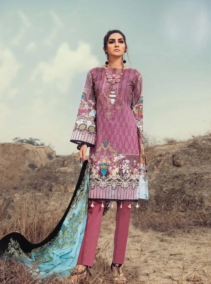 Lawn cotton Pakistani style Pink dress material for women