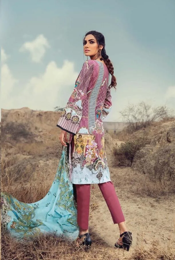 Lawn cotton Pakistani style Pink dress material for women