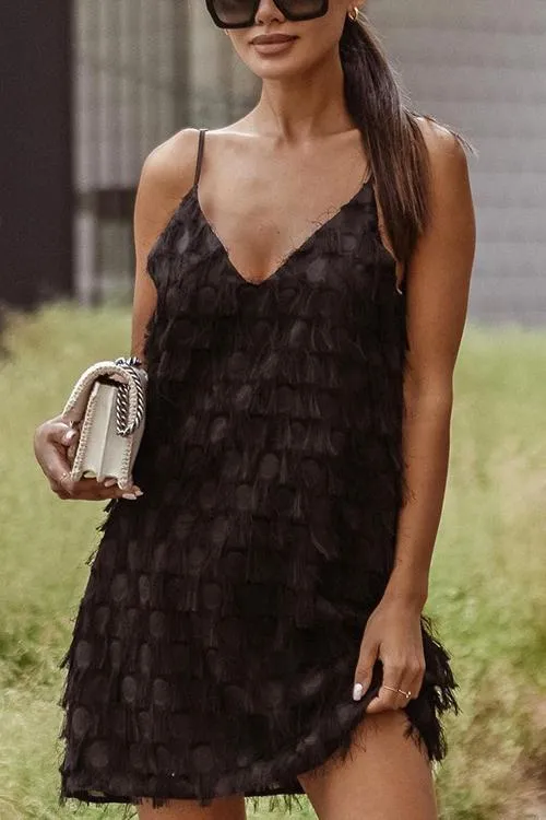 Layered Fringe Trim Slip Mini Dress