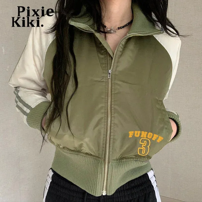 Letter Printed Turtleneck Zip Up Jacket Y2k 2000s Autumn Winter Clothes Women 2024 New in Outwears P84-ED45