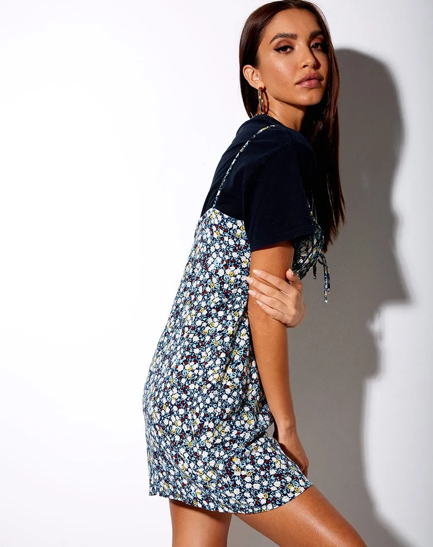 Mala Slip Dress in Floral Field Navy