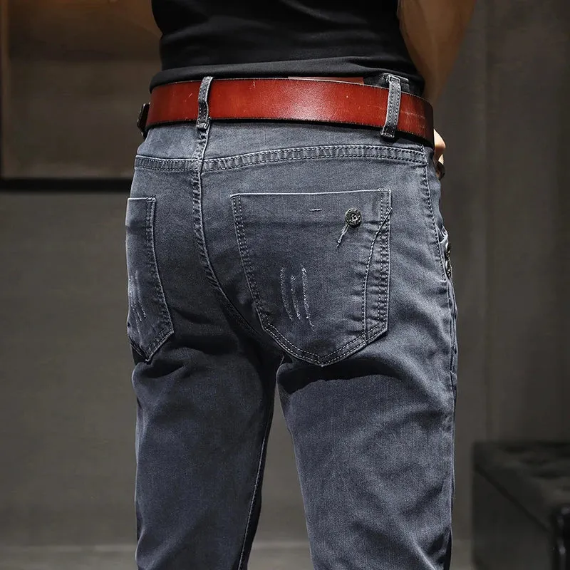 Male Denim Jeans Fashion New Brand Cool Casual Pants Daily High Street Grey High Quality Dropship