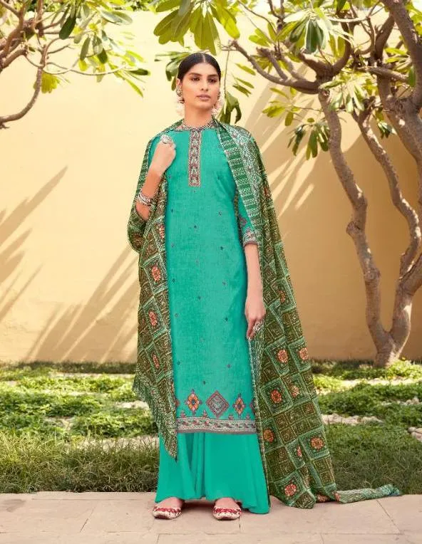 New Patola Collection Women Green Unstitched Lawn Suits Dress Material