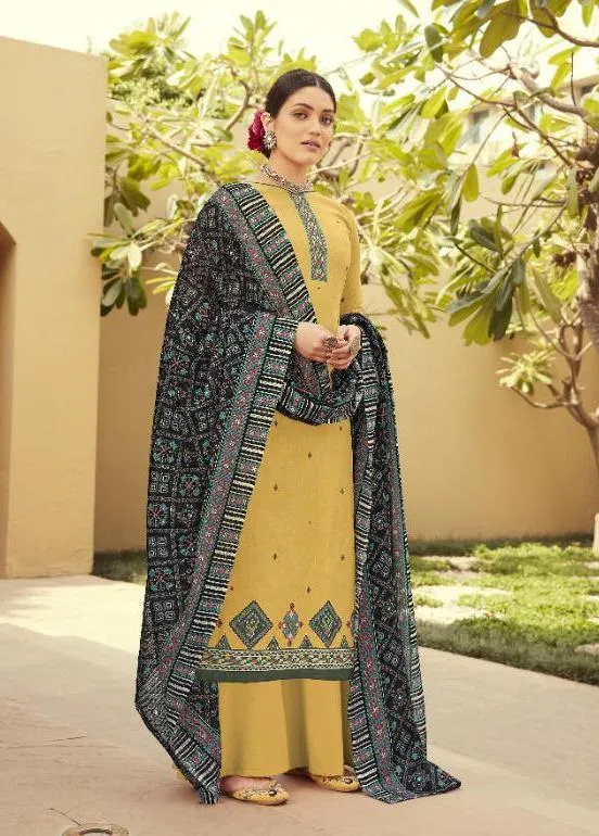 New Patola Collection Women Yellow Unstitched Lawn Suits Dress Material