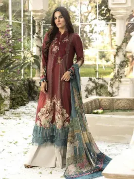 Pakistani Maroon Cotton Unstitched Suit Material for Women