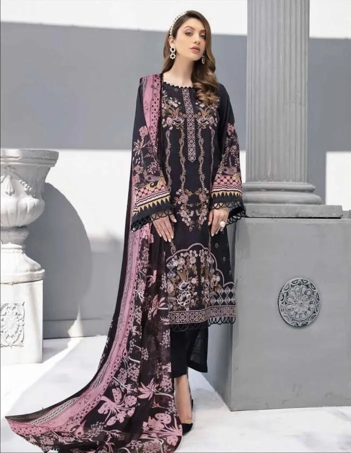 Pakistani Style Cotton Black Suits Dress Material