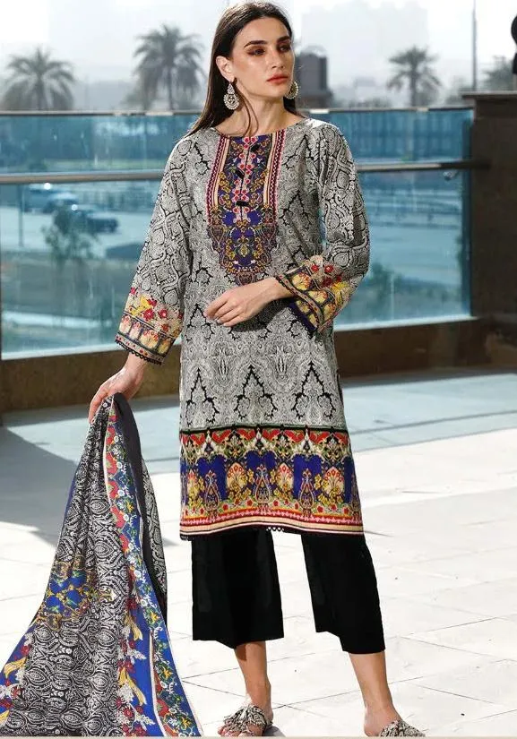 Pakistani Style Unstitched Black Lawn Cotton Suit Material