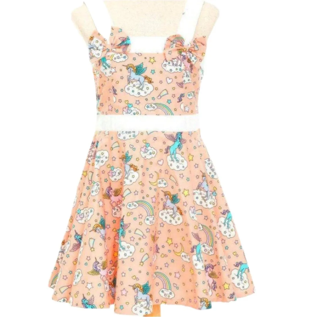 Peach Unicorns Girl's Rockabilly Dresses